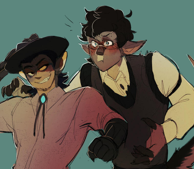 One character bumping the chest of a taller one One character bumping the chest of a taller one