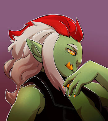 Reptilic man facing away looking towards viewer