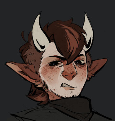 Horned fluffy eared character with a grimacing face Horned fluffy eared character with a grimacing face