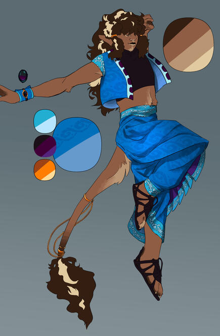 Character dressed in blue dancing in a void Character dressed in blue dancing in a void